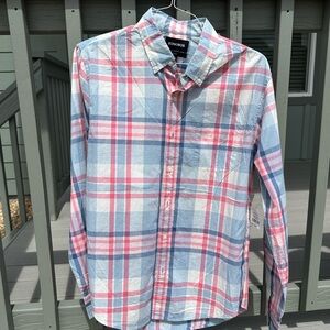 Bonobos Men's Casual Blue and Pink Plaid Shirt